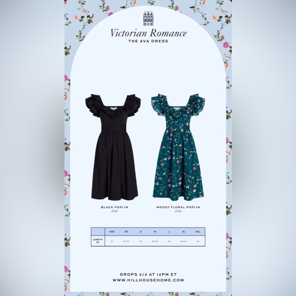 Hill House Ava Nap Dress in Black Cotton Poplin Midi Ruffle Sleeve Smocked Back - Picture 7 of 7